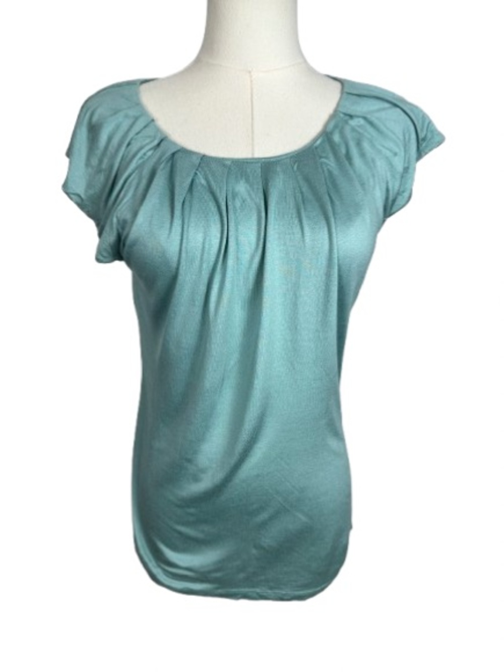 Banana Republic Aqua Pleated Scoop Neck Short Sleeve Top